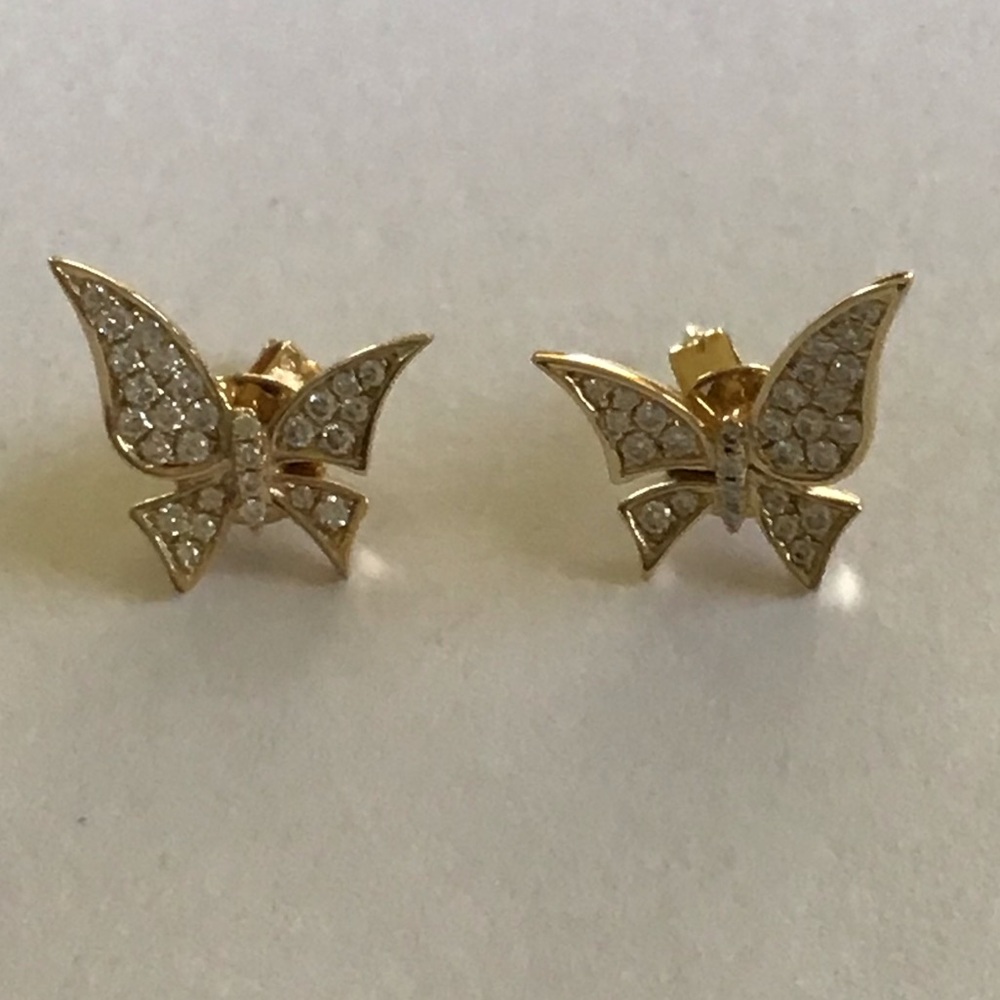 14K Gold Pave Diamond Butterfly Earrings Stunning